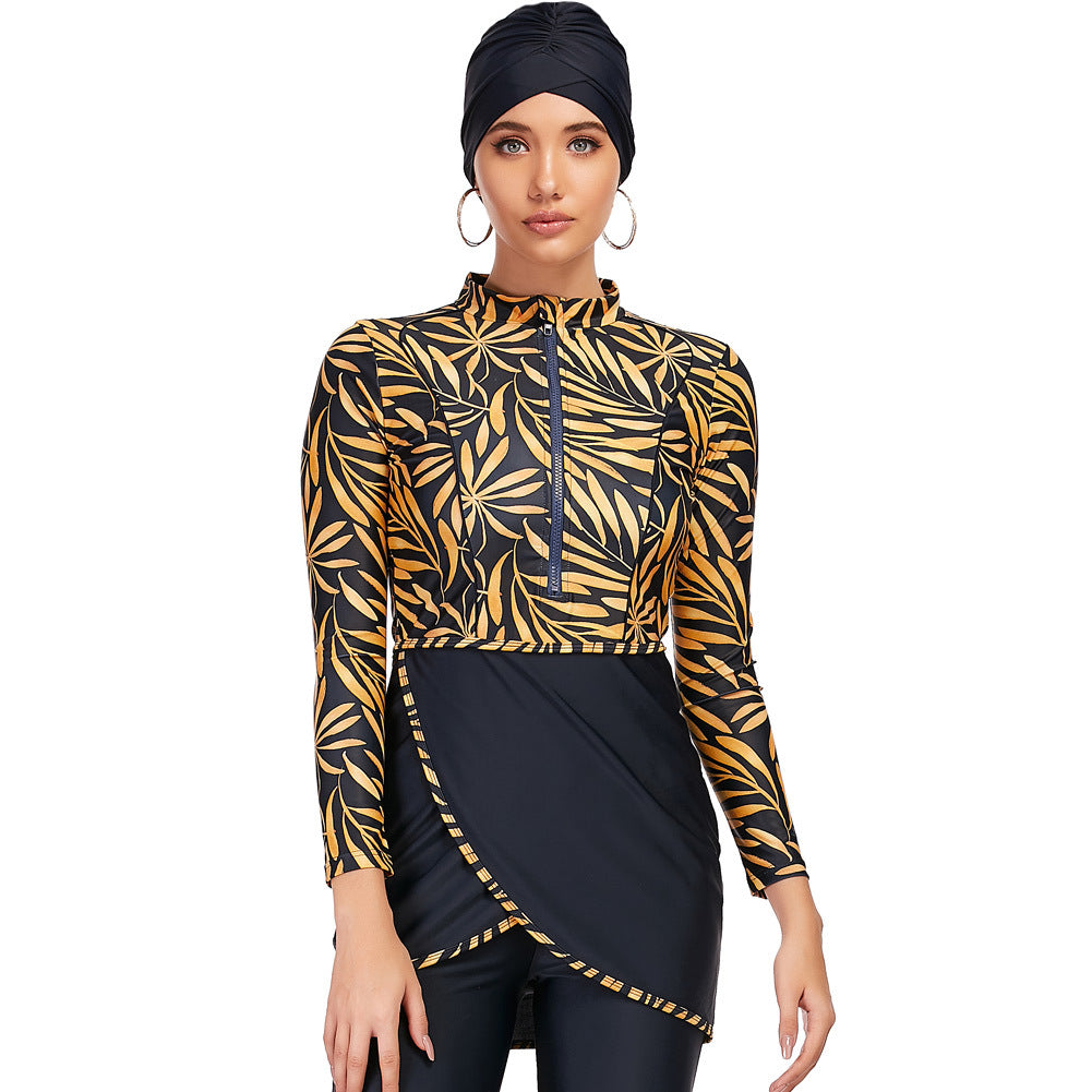 Zipper Muslim Swimsuit Burkini Women Silver Sam