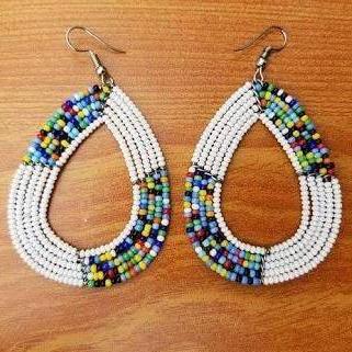White handmade maasai beaded drop and dangle Earrings White Baobab